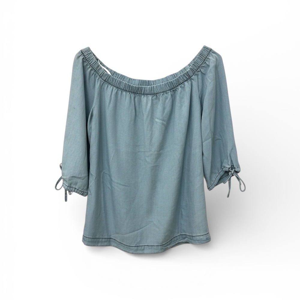 SAH SOUK Off-Shoulder Boho Blouse | Soft Blue | Size Medium - Picture 3 of 4